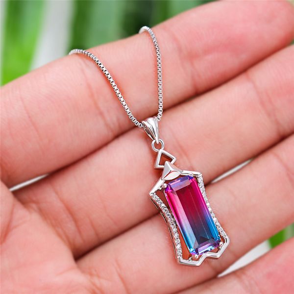 blue purple crystal gradient zircon geometric pendant necklaces for women vintage fashion rainbow stone necklace luxury jewelry, Silver
blue purple crystal gradient zircon geometric pendant necklaces for women vintage fashion rainbow stone necklace luxury jewelry, Silver