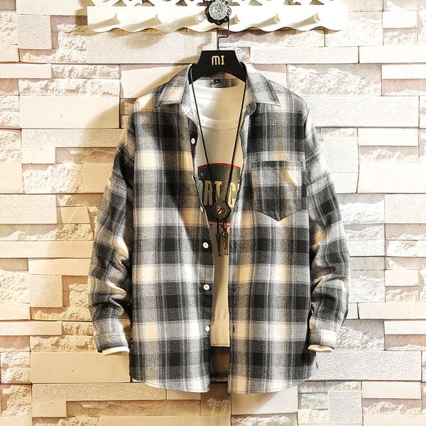 spring autumn long sleeves flannel collar korea style shirt for men's plaid harajuku clothing kg-52, White;black
spring autumn long sleeves flannel collar korea style shirt for men's plaid harajuku clothing kg-52, White;black