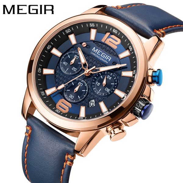 megir watch men waterproof chronograph male clock genuine leather business man sport wristwatch 2156, Slivery;brown
megir watch men waterproof chronograph male clock genuine leather business man sport wristwatch 2156, Slivery;brown