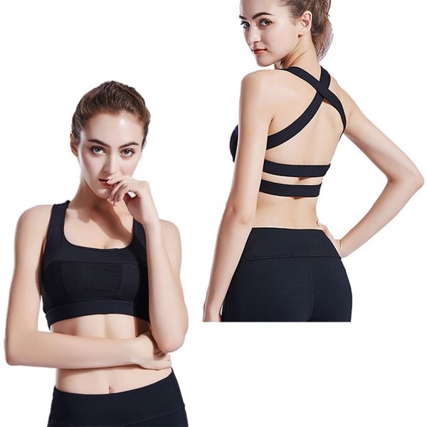 women sports bra mesh cross strap back anti-sweat shockproof breathable elastic push up underwear bras, White;black
women sports bra mesh cross strap back anti-sweat shockproof breathable elastic push up underwear bras, White;black