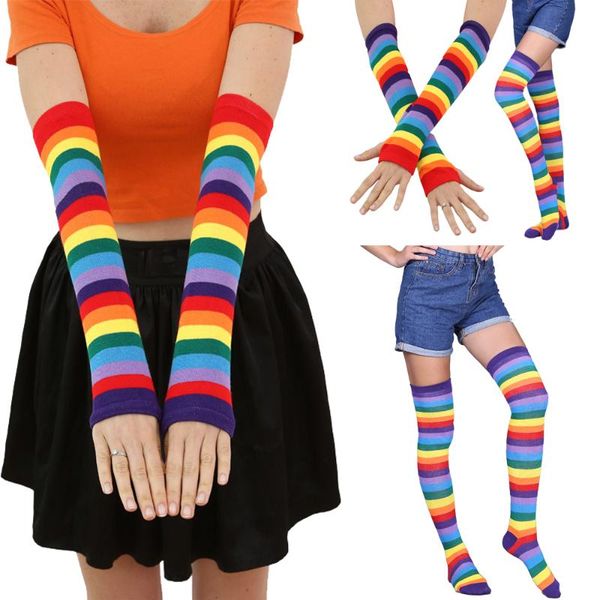 five fingers gloves thefound women socks thigh high striped slim leg stockings rainbow arm hand mitten, Blue;gray
five fingers gloves thefound women socks thigh high striped slim leg stockings rainbow arm hand mitten, Blue;gray