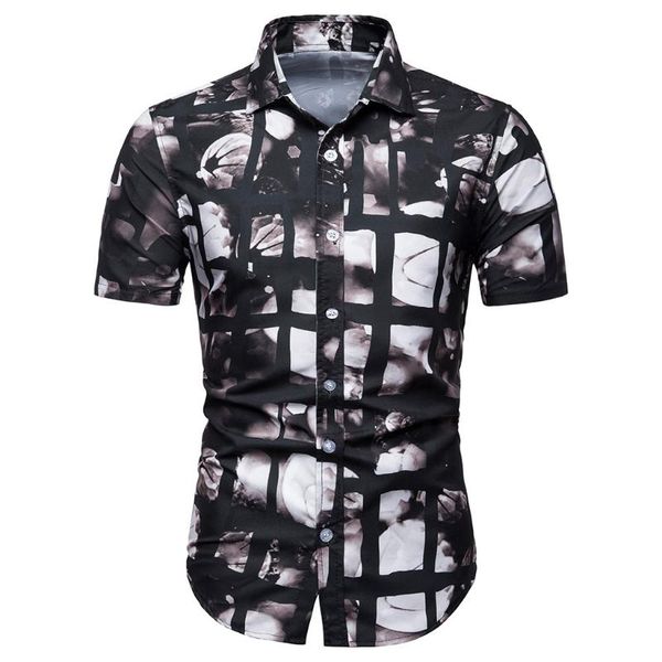 men's summer new fashion puff floral summer casual soft lapel short sleeve beach shirt plus size men formall0318, White;black 
men's summer new fashion puff floral summer casual soft lapel short sleeve beach shirt plus size men formall0318, White;black