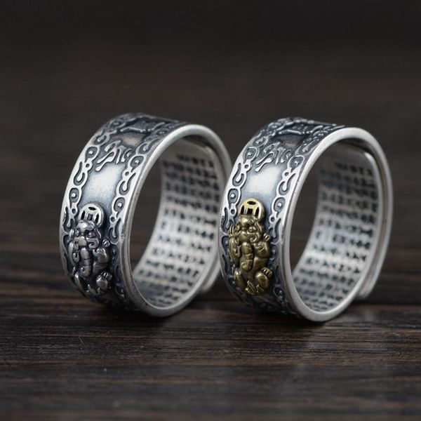 pure silvers990 vintage heart sutra scripture ring for women opening adjustable pixiu silver hand jewelry, Golden;silver
pure silvers990 vintage heart sutra scripture ring for women opening adjustable pixiu silver hand jewelry, Golden;silver