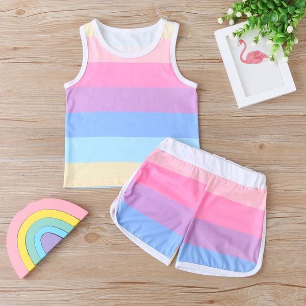 summer beach clothes set toddler baby girls sleeveless rainbow stripe vest+short pants outfits casual jy6, White
summer beach clothes set toddler baby girls sleeveless rainbow stripe vest+short pants outfits casual jy6, White