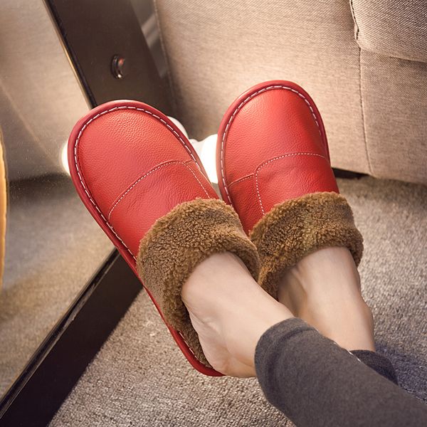 women genuine leather fur slippers indoor home slippers female non slip plush slipper shoes, Black
women genuine leather fur slippers indoor home slippers female non slip plush slipper shoes, Black