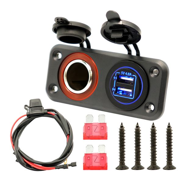 dual usb charger socket fast charge 12v marine cigarette lighter adapter for 12v/24v boat motorcycle truck, blue led lights
dual usb charger socket fast charge 12v marine cigarette lighter adapter for 12v/24v boat motorcycle truck, blue led lights