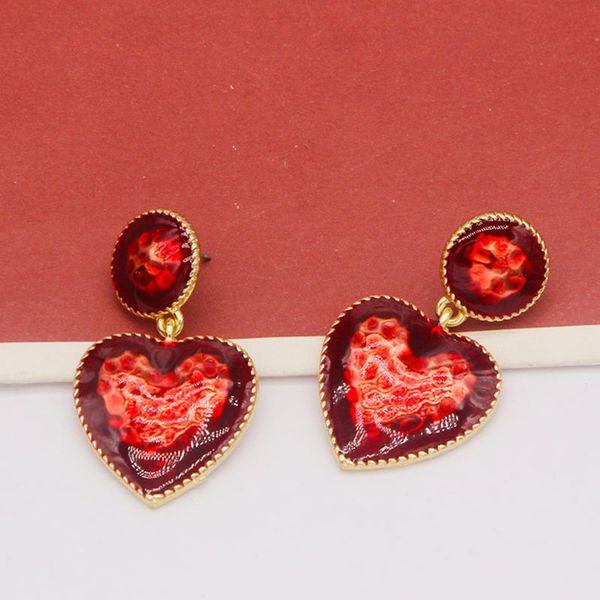 women red enamel bleeding heart drop earrings vintage geometric dangling jewelry 875b, Silver
women red enamel bleeding heart drop earrings vintage geometric dangling jewelry 875b, Silver