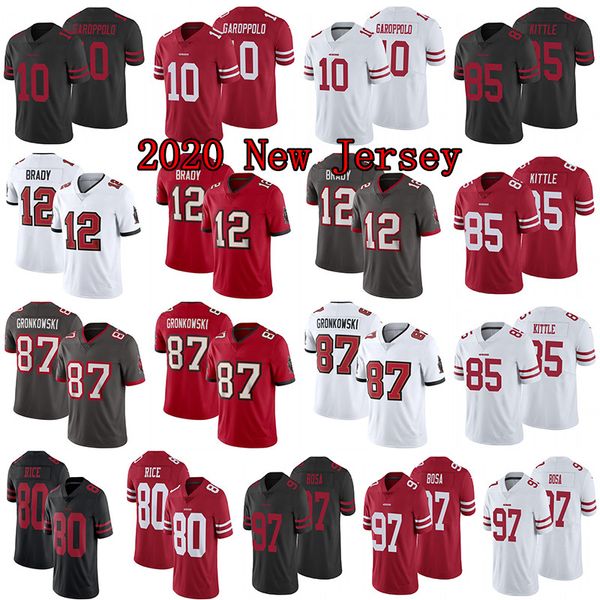 2020-2021 new tom 12 brady jersey rob 87 gronkowski jimmy 10 garoppolo george 85 kittle jerry 80 rice nick 97 bosa jerseys, Black;red
2020-2021 new tom 12 brady jersey rob 87 gronkowski jimmy 10 garoppolo george 85 kittle jerry 80 rice nick 97 bosa jerseys, Black;red