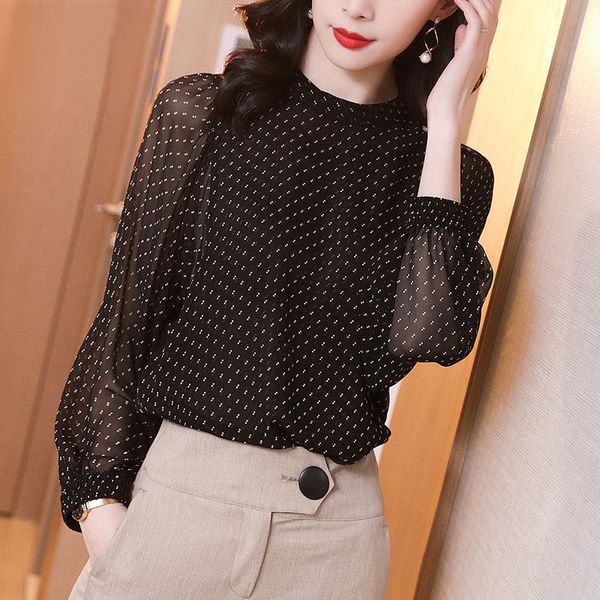 women spring autumn style chiffon blouses shirts lady casual stand collar dot printed long sleeve blusas df3788, White
women spring autumn style chiffon blouses shirts lady casual stand collar dot printed long sleeve blusas df3788, White