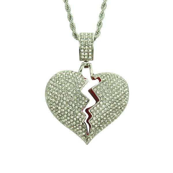 1pcs 4.1cm*4.1cm broken heart pendant necklace rhinestone hip hop jewelry with chain necklace punk rock exaggerated jewelry gift, Silver
1pcs 4.1cm*4.1cm broken heart pendant necklace rhinestone hip hop jewelry with chain necklace punk rock exaggerated jewelry gift, Silver