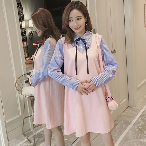 pregnant women spring loose dress long stripe sleeve turn-down collar patchwork cotton a-line dress preppy style maternity, White
pregnant women spring loose dress long stripe sleeve turn-down collar patchwork cotton a-line dress preppy style maternity, White