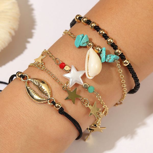 5pcs/set bohemian handmade black glass beaded charm bracelets for women boho shell stone star gold chain bracelet jewelry gifts, Golden;silver
5pcs/set bohemian handmade black glass beaded charm bracelets for women boho shell stone star gold chain bracelet jewelry gifts, Golden;silver