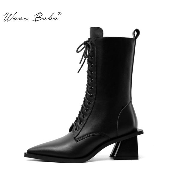 genuine leather boots women pointed cross strap high heel mid boots women customized fashion side zipper winter, Black
genuine leather boots women pointed cross strap high heel mid boots women customized fashion side zipper winter, Black