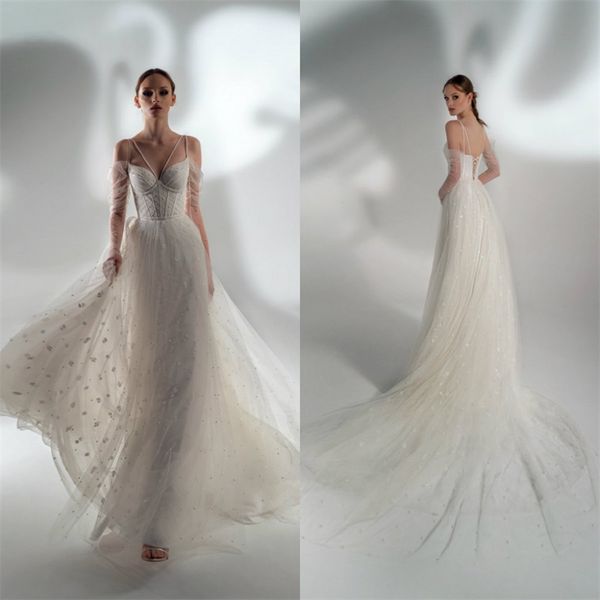 spaghetti a-line wedding dresses backless beads appliqued bridal gown sweep train custom made beach boho robes de mariée, White
spaghetti a-line wedding dresses backless beads appliqued bridal gown sweep train custom made beach boho robes de mariée, White