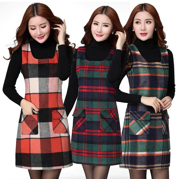plus size 5xl women woolen dresses fashion slim elegant plaid sleeveless dress female casual vest dress 2020 autumn winter new, Black;gray
plus size 5xl women woolen dresses fashion slim elegant plaid sleeveless dress female casual vest dress 2020 autumn winter new, Black;gray