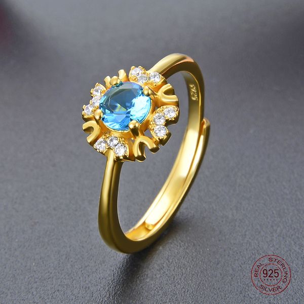 s925 sterling silver classic gold-color flower resizable ring setting blue crystal and zircons charm jewelry gift for women, Golden;silver
s925 sterling silver classic gold-color flower resizable ring setting blue crystal and zircons charm jewelry gift for women, Golden;silver
