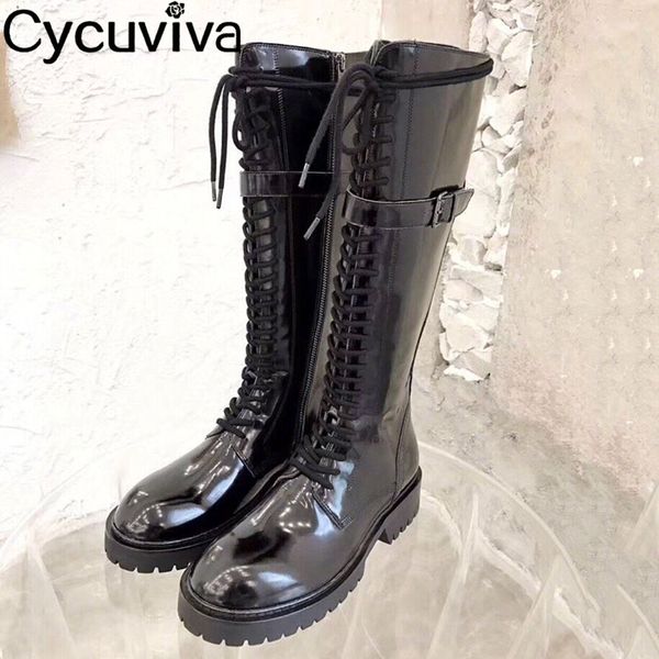 western luxury genuine leather women long boots front lace up flat knee high boots women leather buckle knight botas mujer, Black
western luxury genuine leather women long boots front lace up flat knee high boots women leather buckle knight botas mujer, Black