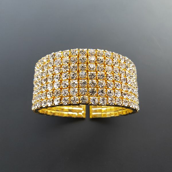 7 rows bridal wedding side open bangle bracelets gold color and silver plated crystal rhinestone for women, Black
7 rows bridal wedding side open bangle bracelets gold color and silver plated crystal rhinestone for women, Black