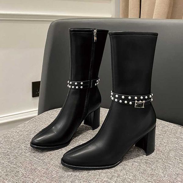 women natural genuine leather chunky heels boots high heel shoes winter mid calf boots ladies dress party shoes woman size 42 43, Black
women natural genuine leather chunky heels boots high heel shoes winter mid calf boots ladies dress party shoes woman size 42 43, Black