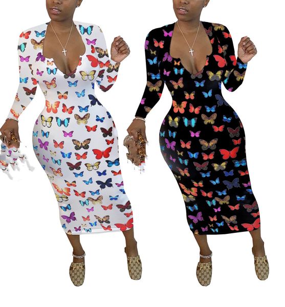 women butterfly v neck dress long sleeve skinny bodycon dresses ladies fashion clothes, White;black
women butterfly v neck dress long sleeve skinny bodycon dresses ladies fashion clothes, White;black