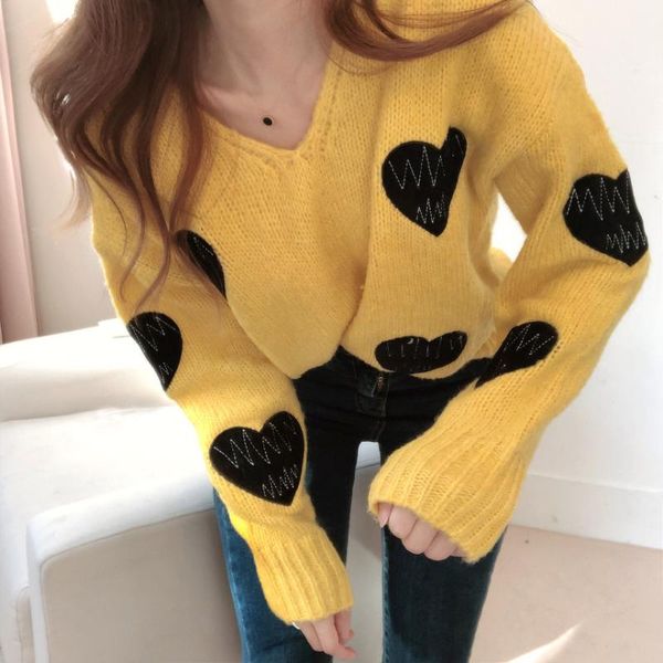 women knitted sweater and pullovers v-neck embroidery sweaters sweet heart patch jumpers long sleeve kawaii pull femme, White;black
women knitted sweater and pullovers v-neck embroidery sweaters sweet heart patch jumpers long sleeve kawaii pull femme, White;black
