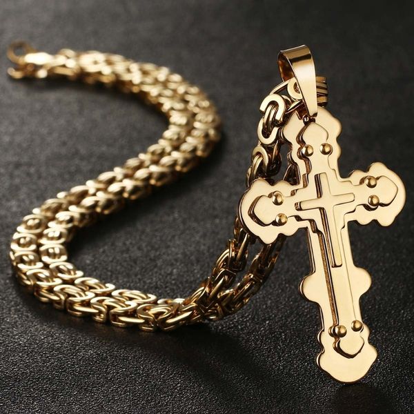 gold color rivet cross pendant necklace for men stainless steel byzantine necklace 3 layers link chain male body jewelry nc044 y200730, Silver
gold color rivet cross pendant necklace for men stainless steel byzantine necklace 3 layers link chain male body jewelry nc044 y200730, Silver