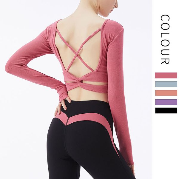 women's cross beautiful back twisted running sports yoga shirt shockproof gathered elastic tight body exercises long sleeves top, White;red
women's cross beautiful back twisted running sports yoga shirt shockproof gathered elastic tight body exercises long sleeves top, White;red
