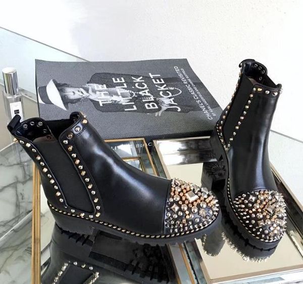 designer ankle martin boots ladies rivet red sole shoes square heel thick sole knight motorcycle motorcycle leather boots, Black
designer ankle martin boots ladies rivet red sole shoes square heel thick sole knight motorcycle motorcycle leather boots, Black