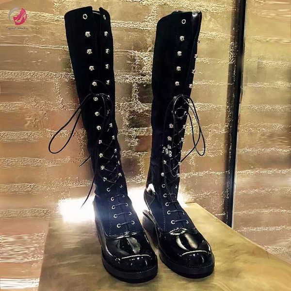 original intention cool rivets knee high boots woman round toe genuine leather black cross-tied shoes woman high quality
original intention cool rivets knee high boots woman round toe genuine leather black cross-tied shoes woman high quality