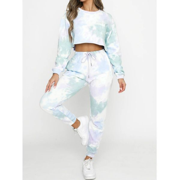 running sets 2 pieces tie dye sports set women tracksuits round neck long sleeve sweatshirt crop joggers trousers female, Black;blue
running sets 2 pieces tie dye sports set women tracksuits round neck long sleeve sweatshirt crop joggers trousers female, Black;blue