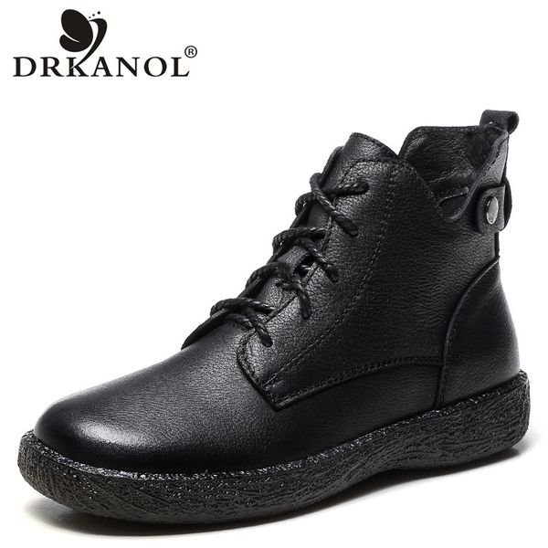 drkanol new 100% genuine cow leather women winter warm boots flat ankle boots soft bottom lace up round toe women h1811, Black
drkanol new 100% genuine cow leather women winter warm boots flat ankle boots soft bottom lace up round toe women h1811, Black