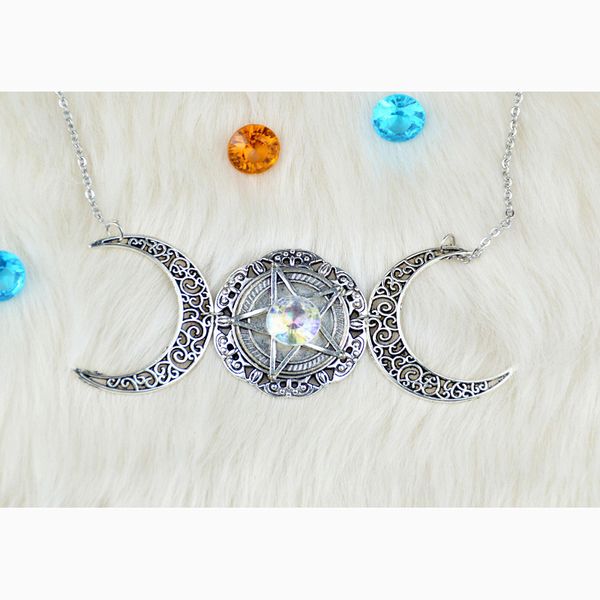 witch crescent moon with crystal pentagram pendant necklace gothic magic wiccan jewelry for women, Silver
witch crescent moon with crystal pentagram pendant necklace gothic magic wiccan jewelry for women, Silver