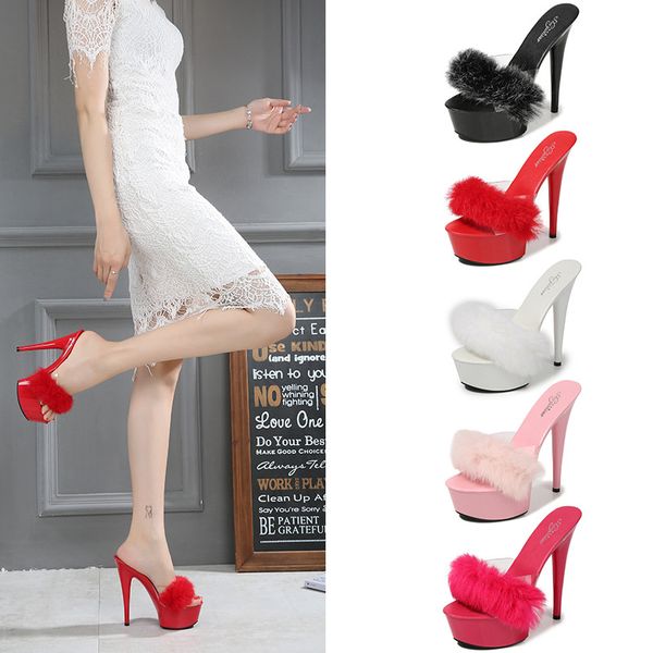 dress shoes summer transparent crystal fur sandals 15cm ultra high heel woman platform open toe heels nightclub party pumps, Black
dress shoes summer transparent crystal fur sandals 15cm ultra high heel woman platform open toe heels nightclub party pumps, Black