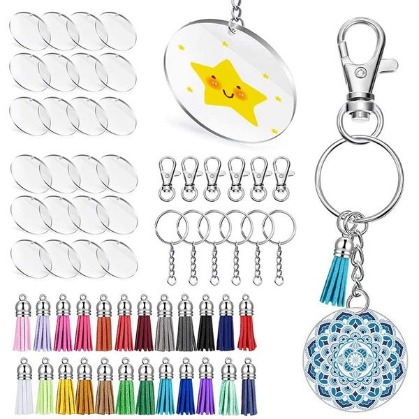 acrylic transparent circle discs,clear acrylic keychain blanks and tassel pendant keyring set for diy projects and craft, Silver 
acrylic transparent circle discs,clear acrylic keychain blanks and tassel pendant keyring set for diy projects and craft, Silver