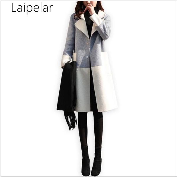 laipelar new 2020 women winter coat elegant fashion designs overcoat sweet patchwork women long woolen coat casaco feminino, Black 
laipelar new 2020 women winter coat elegant fashion designs overcoat sweet patchwork women long woolen coat casaco feminino, Black