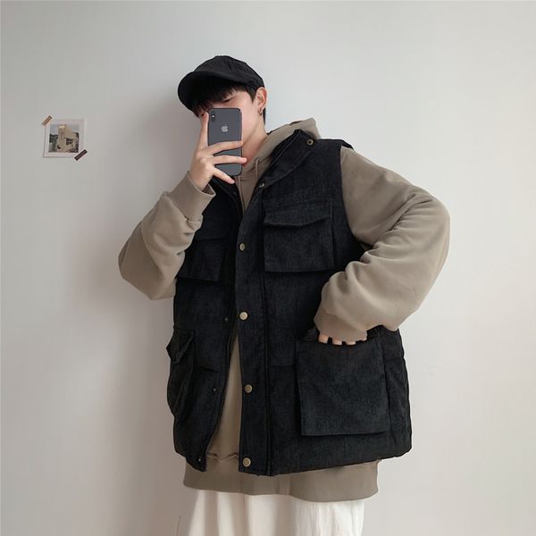 2020 autumn new korean men's multi-pocket tooling trend solid color corduroy couple thick loose casual vest, Black;white
2020 autumn new korean men's multi-pocket tooling trend solid color corduroy couple thick loose casual vest, Black;white