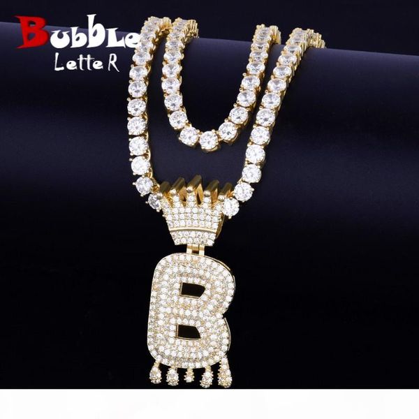 custom crown bail drip initials bubble letters pendant with tennis chain necklaces aaa cubic zircon men's hip hop jewelry, Silver 
custom crown bail drip initials bubble letters pendant with tennis chain necklaces aaa cubic zircon men's hip hop jewelry, Silver