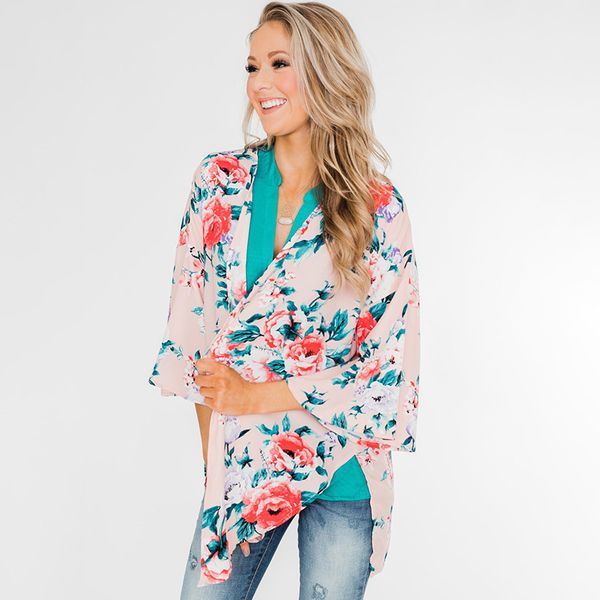women summer floral print cardigan three quarter sleeve split hem casual bohemian fashion beach cover ups kimono, White;black
women summer floral print cardigan three quarter sleeve split hem casual bohemian fashion beach cover ups kimono, White;black