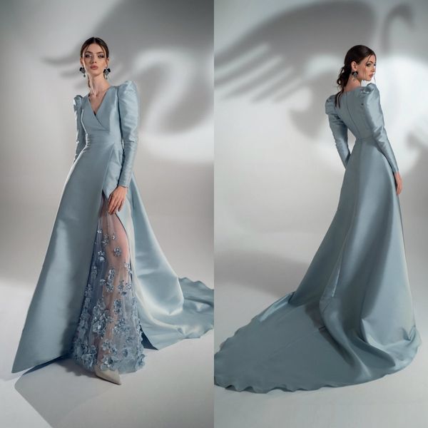 2021 elegant evening dresses satin v neck long sleeve 3d floral appliques prom dress side split celebrity runway fashion gowns, Black;red
2021 elegant evening dresses satin v neck long sleeve 3d floral appliques prom dress side split celebrity runway fashion gowns, Black;red