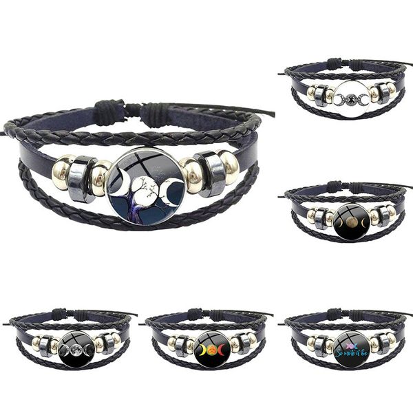 charm bracelets triple moon goddess for party gift fashion jewelry glass cabochon black leather bracelet bangle women, Golden;silver
charm bracelets triple moon goddess for party gift fashion jewelry glass cabochon black leather bracelet bangle women, Golden;silver