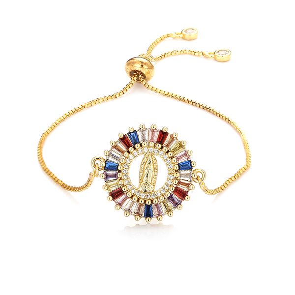 fashion women's cz round charm bracelet colorful zircon adjustable bracelet copper jewelry gift for girls dropshipping, Black 
fashion women's cz round charm bracelet colorful zircon adjustable bracelet copper jewelry gift for girls dropshipping, Black