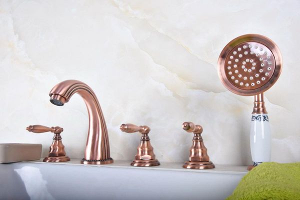 antique red copper brass widespread deck-mounted tub 5 holes three handles bathroom tub sink basin faucet tap hand spray mtf186
antique red copper brass widespread deck-mounted tub 5 holes three handles bathroom tub sink basin faucet tap hand spray mtf186