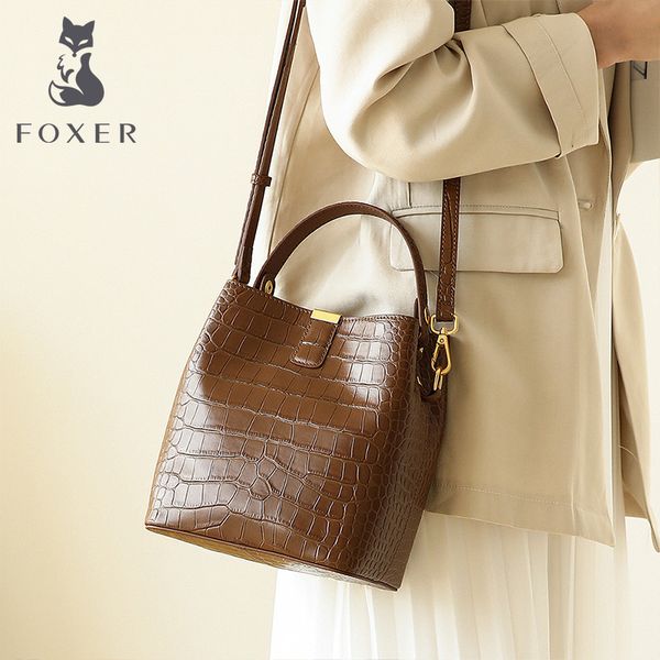 foxer genuine leather women's bucket bag large capacity lady commute handle bags fashion travel shoulder purse for female totes
foxer genuine leather women's bucket bag large capacity lady commute handle bags fashion travel shoulder purse for female totes