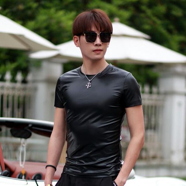 men's personality new korean short sleeve t-shirt male tide round neck fashion stitching pu t-shirts mens black dress s-4xl, White;black
men's personality new korean short sleeve t-shirt male tide round neck fashion stitching pu t-shirts mens black dress s-4xl, White;black