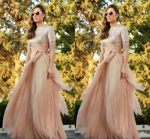 champagne sparkly sequined long sleeves evening gowns a line ruffles sweep train crew neck prom dress, Black;red
champagne sparkly sequined long sleeves evening gowns a line ruffles sweep train crew neck prom dress, Black;red