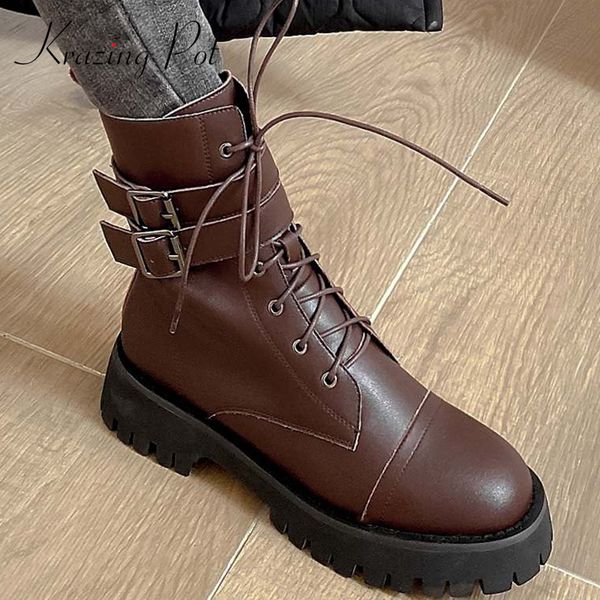 boots krazing pot motorcycle real leather cross-tied waterproof buckle decorations thick med heel round toe zip ankle l00, Black
boots krazing pot motorcycle real leather cross-tied waterproof buckle decorations thick med heel round toe zip ankle l00, Black
