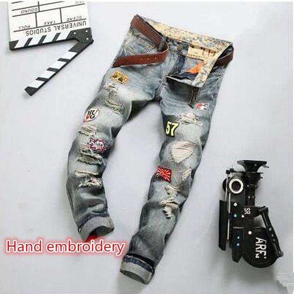 nice ripped jeans men hip hop fashion bleached jeans original destroyed holes designer for men brand cowboy long pants, Blue
nice ripped jeans men hip hop fashion bleached jeans original destroyed holes designer for men brand cowboy long pants, Blue