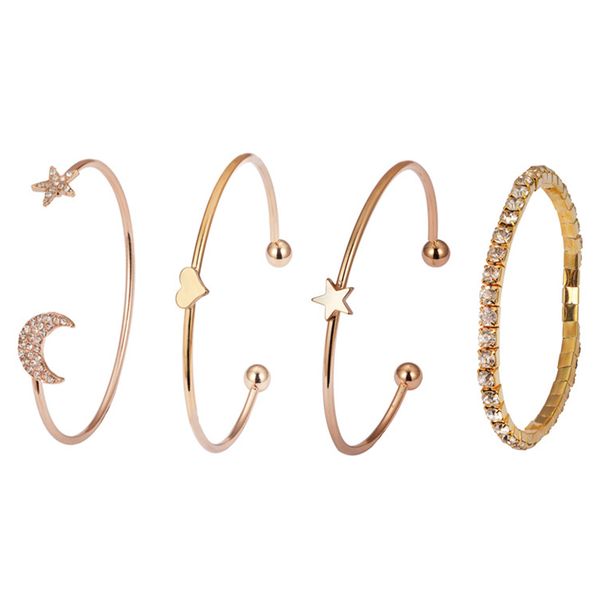 simple fashion star moon crystal rhinestone peach heart star four-piece bracelet women wrist accessory fashion jewelry, Black
simple fashion star moon crystal rhinestone peach heart star four-piece bracelet women wrist accessory fashion jewelry, Black