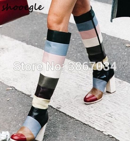 shooegle classic design runway patchwork knee high boots block high heels round toe zip long boots party shoes ladies, Black
shooegle classic design runway patchwork knee high boots block high heels round toe zip long boots party shoes ladies, Black