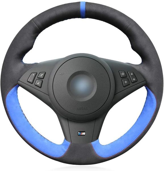 diy auto custom blue black suede steering wheel cover for bmw e60 m5 e63 m6 e64 2005-2010